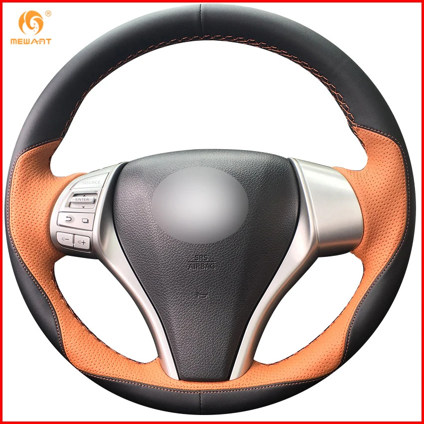 Фирма mewant, оранжевый, черный кожаный чехол рулевого колеса автомобиля для Nissan Teana Altima 2013- X-Trail QASHQAI Rogue Sentra Tiida запчасти