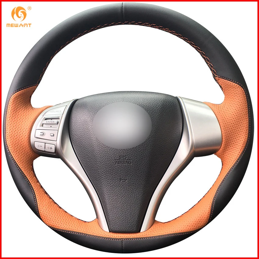 

MEWANT Orange Black Leather Car Steering Wheel Cover for Nissan Teana Altima 2013-2016 X-Trail QASHQAI Rogue Sentra Tiida Parts
