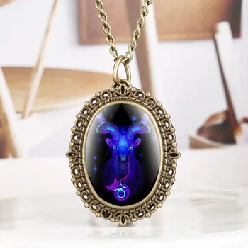 

Capricorn Quartz Pocket Watch Vintage Twelve Constellations Bronze Pendant Necklace Chain 2019 Casual Men Women Necklace Watch