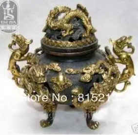 

wang 000238 Rare Tibetan Bronze Carve Dragon Gild Censer