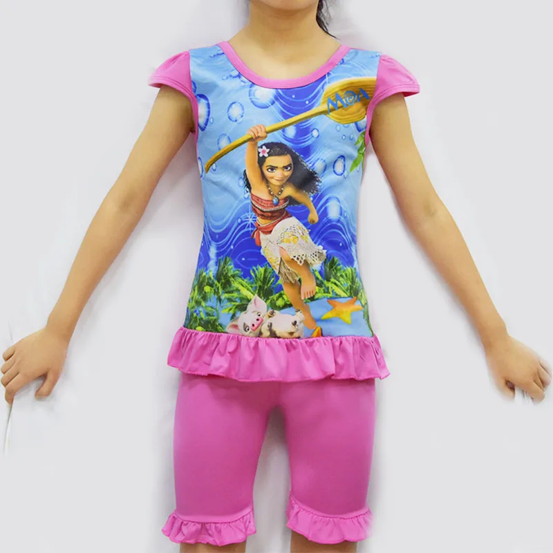 

New Girls Movie Moana Pattern Costume Summer Girls Sleepwear Pajamas Set Cartoon Kids Tees Set Clothes Cute Hairpin for Girls
