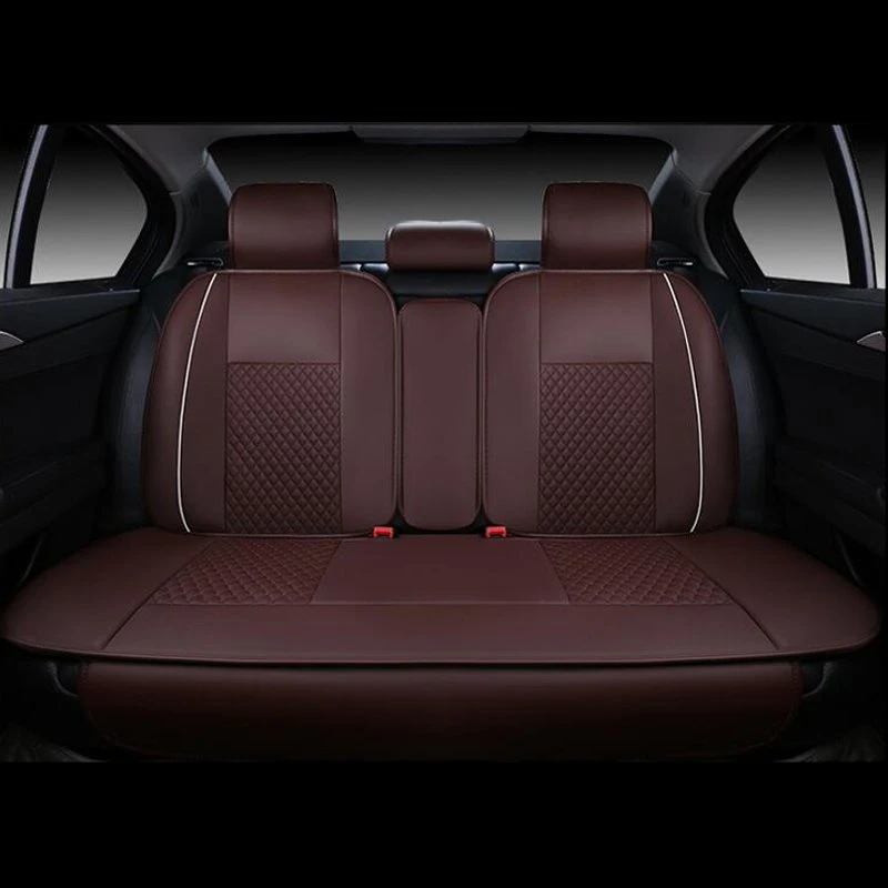 

4pcs Car Seat Rear Cushion Cover PU Leather Needlework For 5 Seat Car 4 Season Use Black and White Black and Red Beige