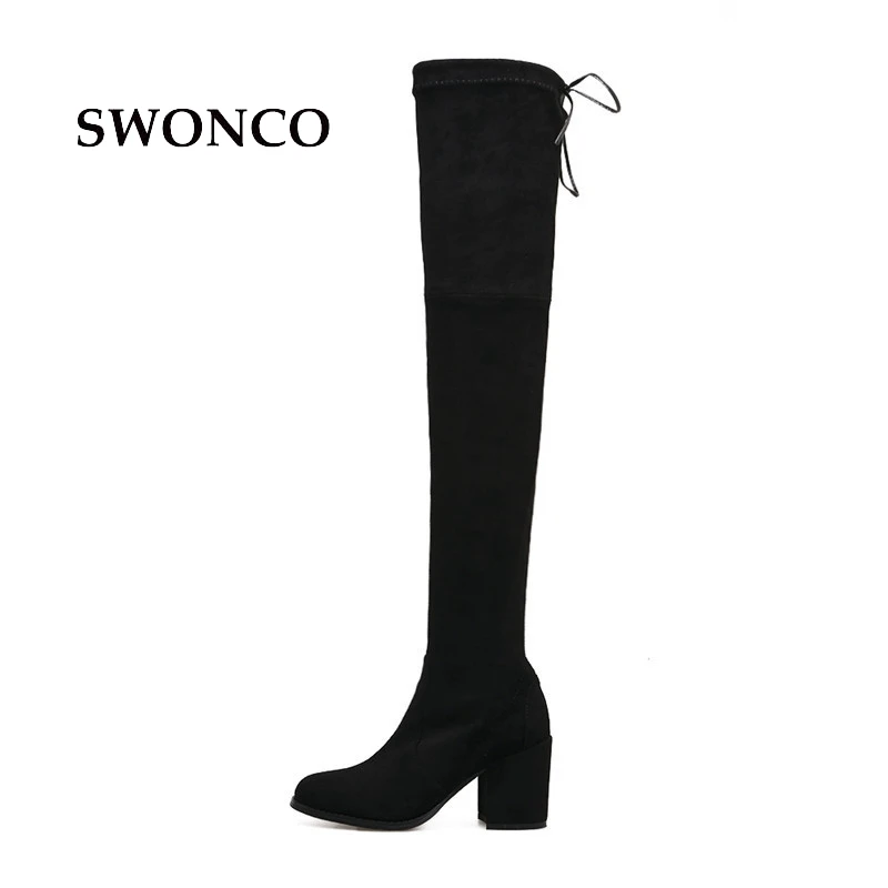 

SWONCO Women's High Boots 2018 Autumn Stretch Fabric Ladies Boot Woman Boot High Heels Sexy Long Boots Thigh High Shoes