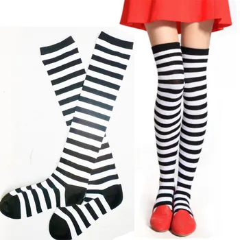 

1Pair Sexy Fashion Black White Striped Autumn Winter For Women Ladies Over The Knee Socks Stockings Long Socks Thigh High