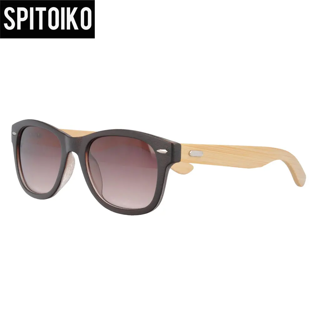 SPITOIKO PC очки с бамбуковыми дужками UV400 объектив солнцезащитные очки J0193 - Цвет линз: brown with brown len