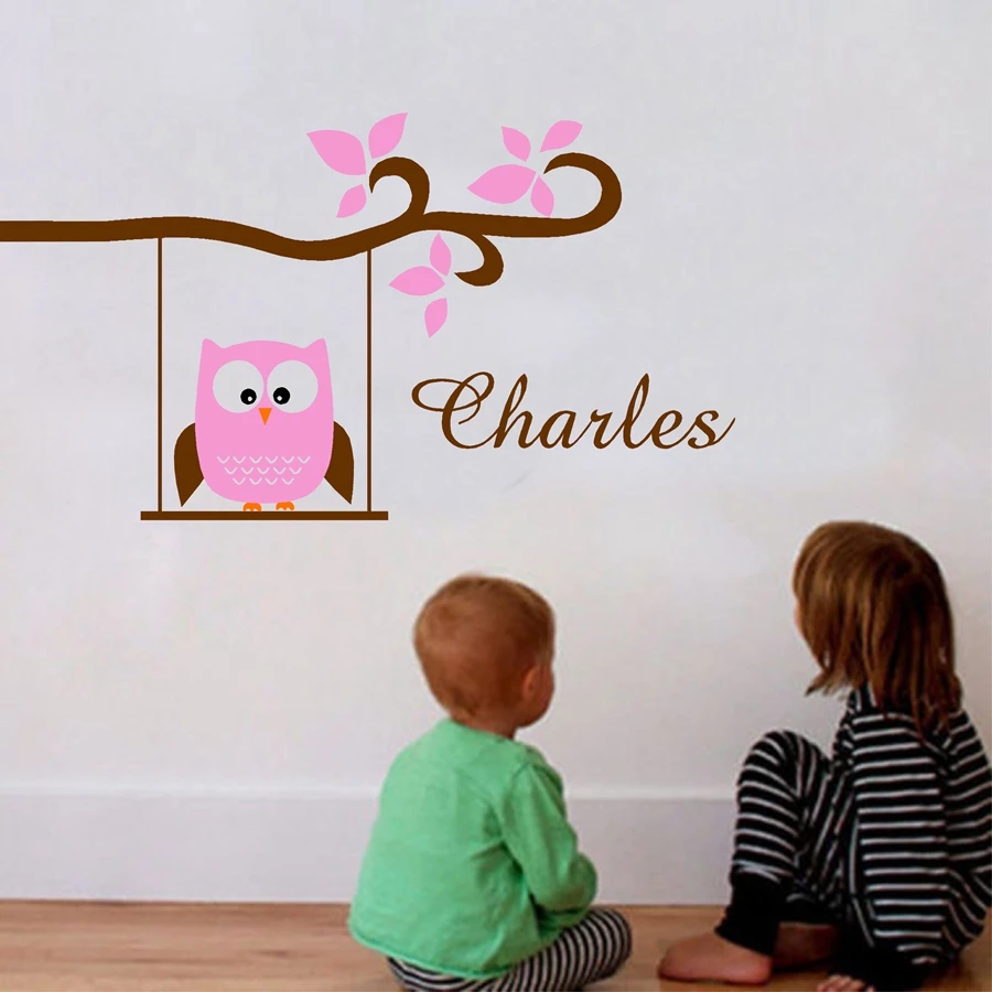 Owl On Branch Personalized Baby Name Wall Stickers Art Mural Name 