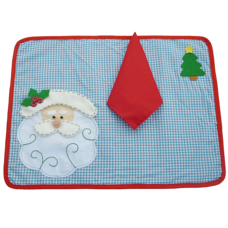 1 set Christmas Placemats With Napkin Santa Claus Plaid Placemats Eat