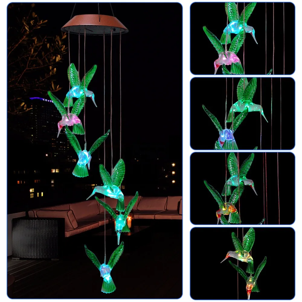 

Color-Changing LED Solar Wind Chime Light Outdoor Hanging Wind Bell Decorative Lamp for Patio Garden Home Decor
