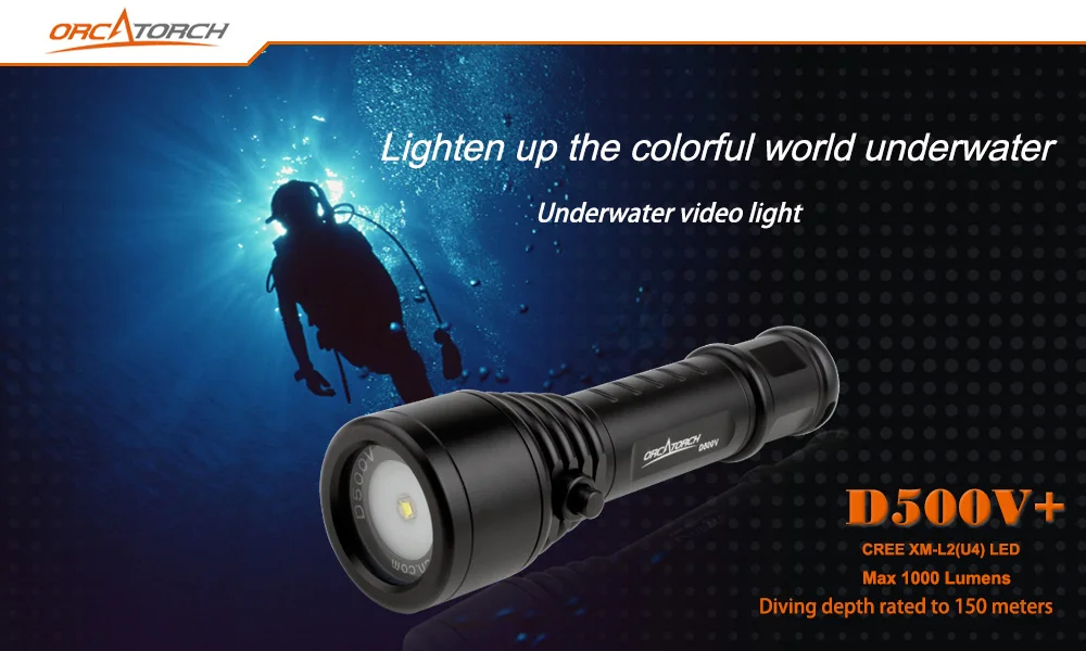 Orcatorch D500v Led Diving Light Cree Xml2 U4 Led 1000lm Scuba Diving Torch 120 Degrees Photography Light 150m Underwater Lamp Diving Torch Scuba Diving Torchunderwater Lamp Aliexpress