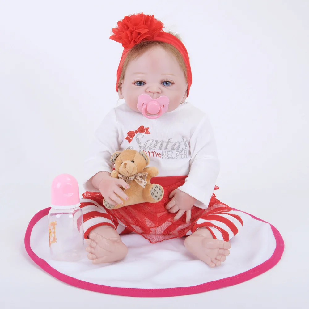 

22 inches Full Silicone Vinyl Newborn Baby Doll Lifelike Reborn Princess Girl Doll for Kids Toy Birthday Xmas Gift Bebe