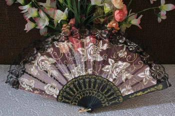 

Free shipping 60pcs/lot Spanish style rose flower design wedding fan lace edge with plastic frame