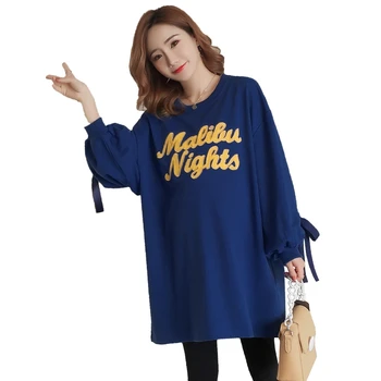 

Pregnant women spring new sweater stitching cotton long-sleeved long T-shirt tide mother-mother printed casual maternity dress