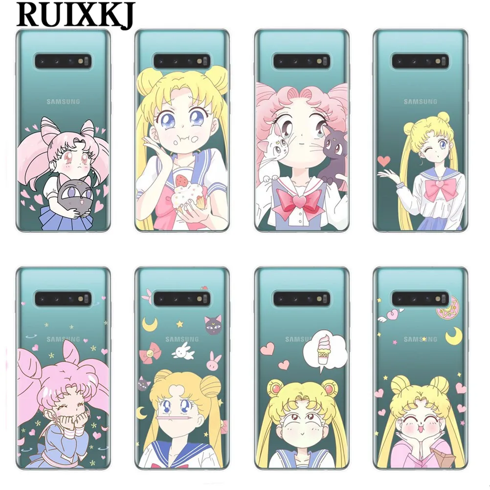 Чехол с японским аниме Kawaii Sailor Moon чехол для Samsung S6 S7 Edge S8 S9 S10 Plus S10E Lite рисунком в
