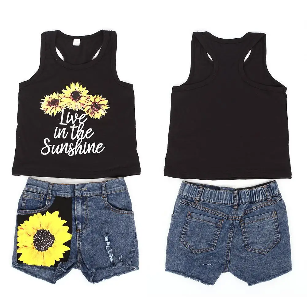 Summer Infant Summer Clothes Newborn Summer Clothes Beautiful Lovely Baby Summer Clothes 5 Size Sweatshirt Flower Jeans Leisure