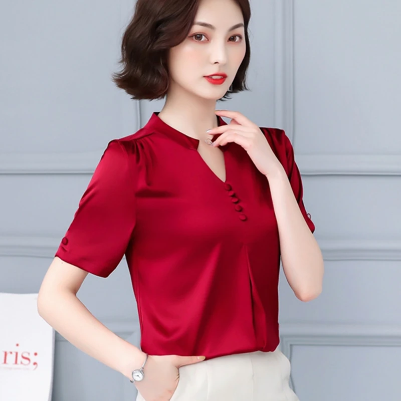 Blusas de seda de moda coreana para mujer blusas de raso con cuello en V blusas y blusas Mujer grande y camisas| AliExpress