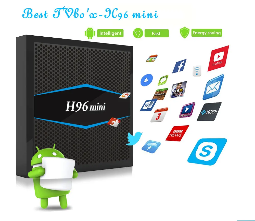 H96 Мини Android 7,1 Smart ТВ коробке 2 ГБ/16 ГБ 4 К S905W 4 ядра 2,4/5 ГГц wi-Fi 100 м Bluetooth 4,0 H.265 4 К для IP ТВ с Keybobard