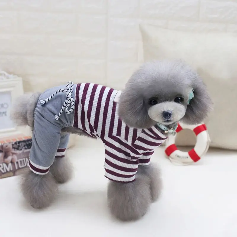 Модная одежда для щенка собачий полосатый комбинезон четырехконечные штаны жилет для собаки футболки