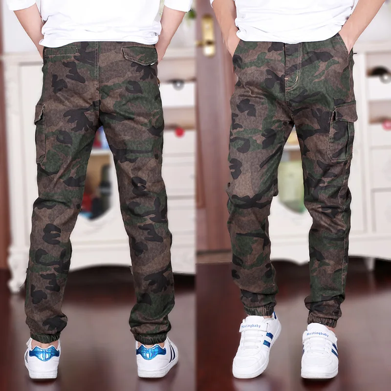 

4-18T Boys Camouflage Pants Children Boys Clothes 2019 Spring New Boy Fashion Elastic Pockets Pencil Pants 110-180
