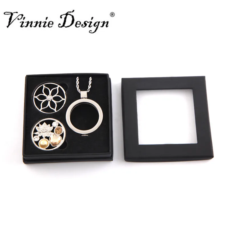 

Vinnie Design Jewelry Silver Pendant Necklace Set with 2pcs 33mm Coin Disc Gift Box Packaging
