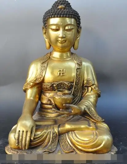 

S01245 china buddhism bronze gilt Tantra sakyamuni Medicine Buddha Bhaisajyaguru statue (B0328)