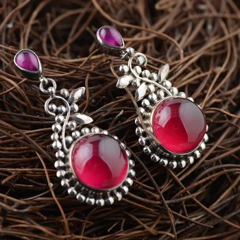 

S925 silver inlaid antique style personality female Earrings explosion