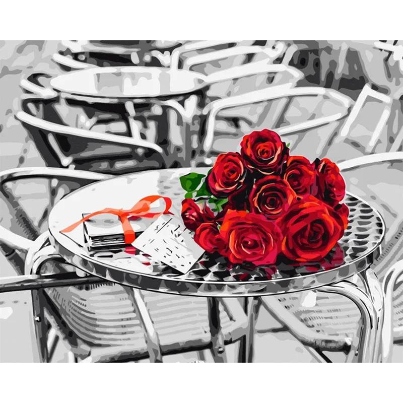 

Unique Red Rose DIY Painting By Numbers Canvas Wall Art Picture Painting Calligraphy For Living Room Home Decor 40x50cm
