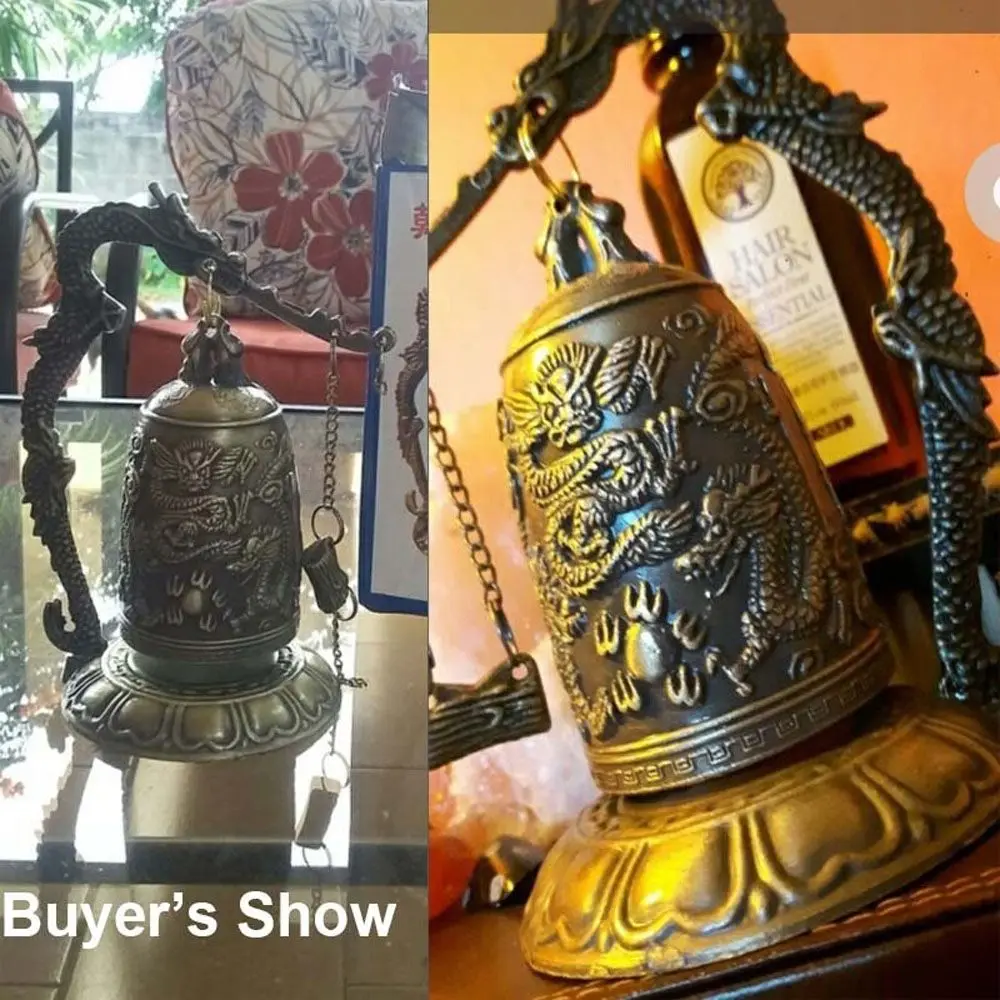 

New Hot Sale Vintage Style Bronze Lock Dragon Carved Buddhist Bell Good Luck Bell for Meditation Altar Home Office Decoration