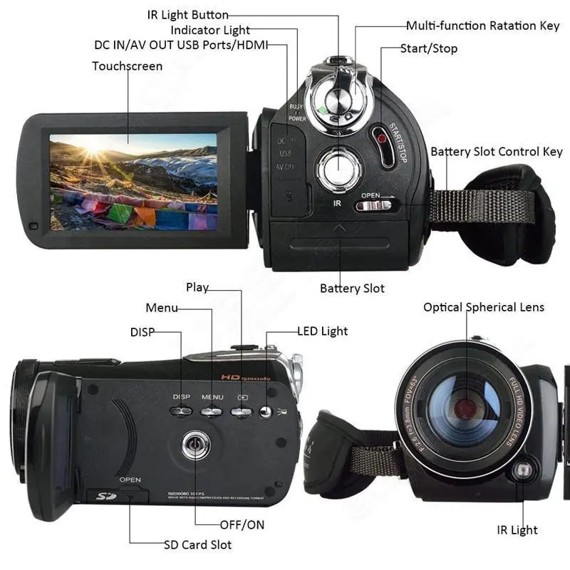 ORDRO HDV-D395 портативные видеокамеры ночного видения Full HD 1080P 18X3," сенсорный экран цифровая видеокамера регистратор DV Wifi