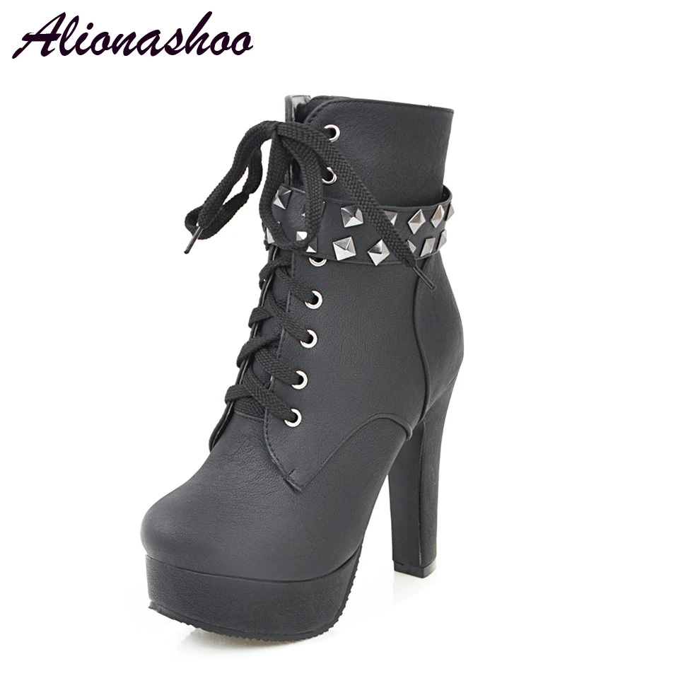 

Alionashoo Plus Size 49 50 Ankle Boots Round Toe Thick High Heel Fur Velvet Platform Winter Boots sapato feminino botas mujer