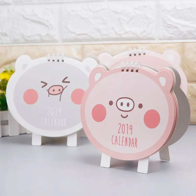 2019 прекрасный Happy Pig Desktop Calenda стоя бумага расписание Таблица ежегодно дневник Органайзер