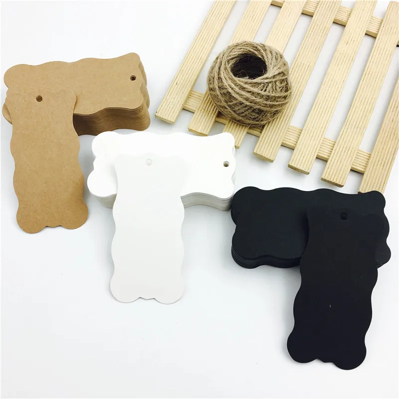 

100pcs/lot White Black Brown Kraft Paper Tags DIY Food Label Wave Shaped Wedding Card Craft Gift Decorating Tag Strings 10*5cm