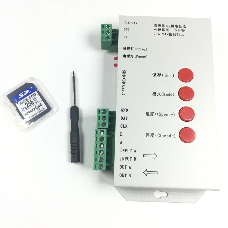 T1000S SD карты WS2801 WS2811 WS2812B LPD6803 светодиодный 2048 контроллер пикселей DC5~ 24 V T-1000S RGB контроллер 10 шт. DHL