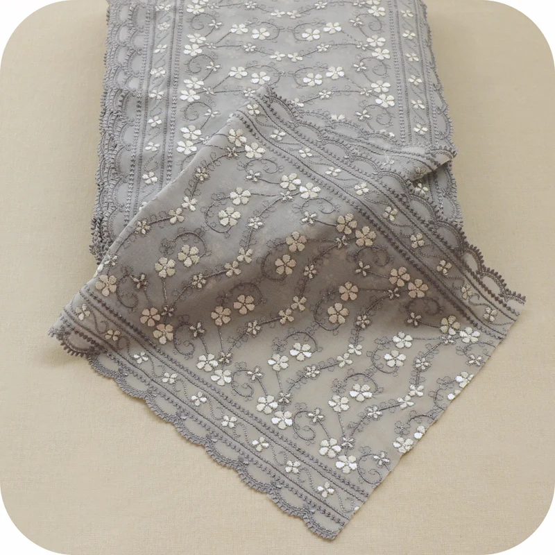 

3meters/lot 25cm 2side embroidered, 30cm 1side embroider Mesh Lace Trim Home Garden Grey Color Lace Fabric Dress Accessory X401