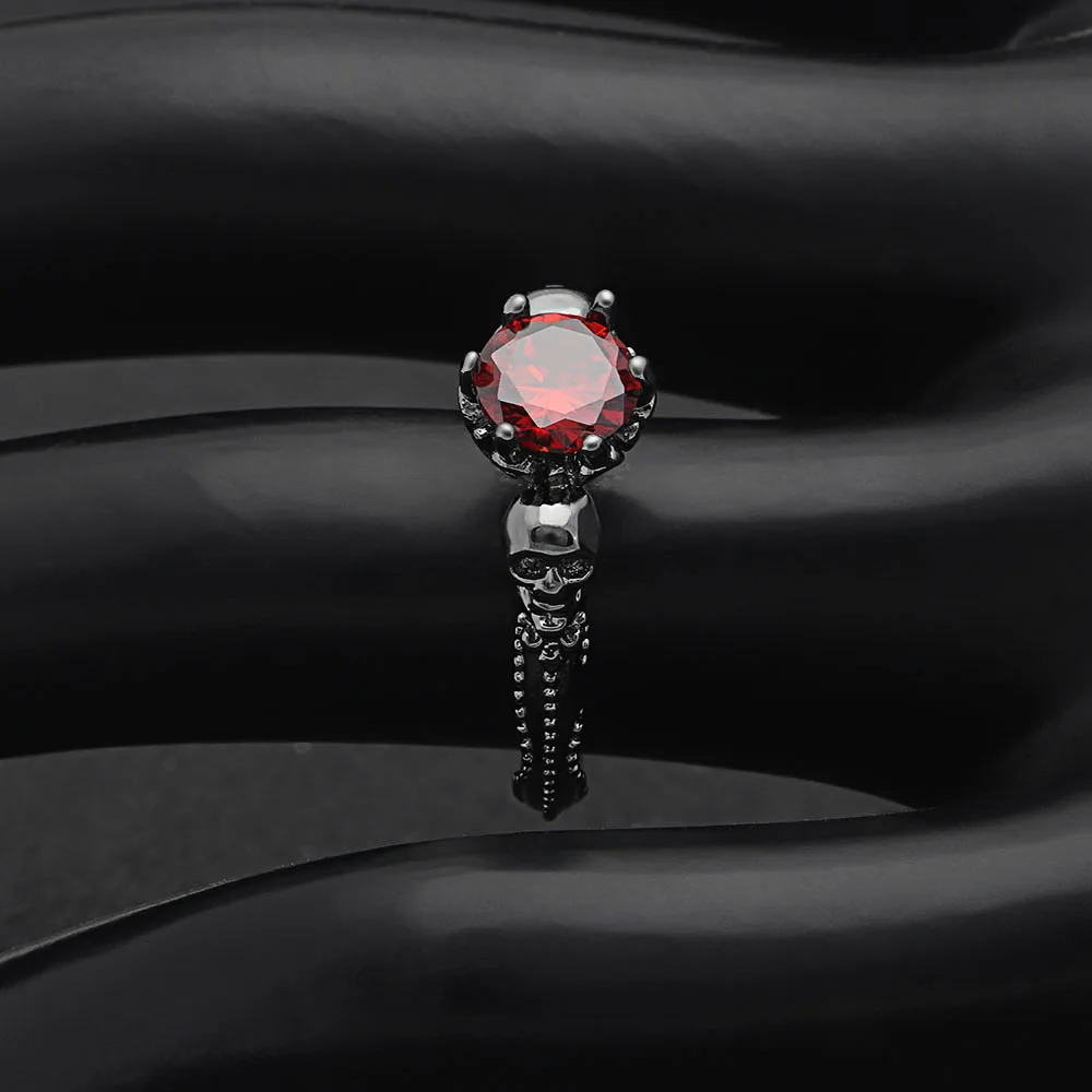 Vintage Red Zircon Stone Skull Rings Fashion Black Gold Filled Jewelry Women Men's Punk CZ Skeleton Ring For Party Dropshipping