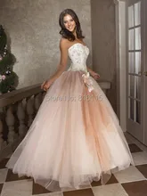 Ball Gown Sweetheart Hand made Flower Floor length Sleeveless Tulle Sixteen Teenager Party Long Peach font