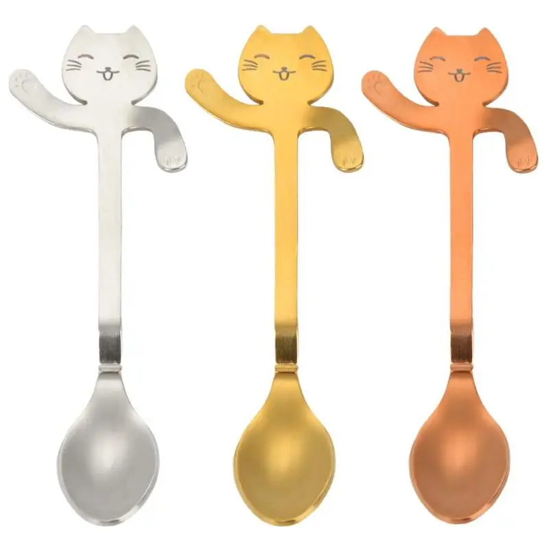 

Cute Cat Stainless Steel Coffee Spoon Cartoon Hanging Coffee Milk Stirring Spoons Ice Cream Dessert Tea Spoon Kitchen Accessorie