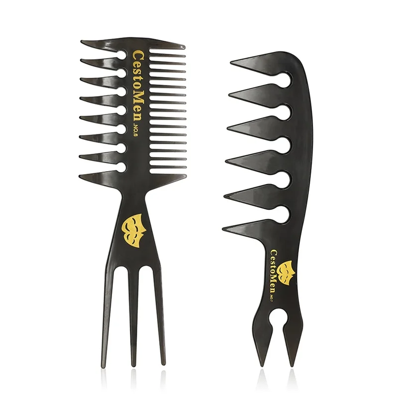 

CestoMen 2PCS Set Three Side Wave Dyeing Comb Men's Hairdressing Professional Hairdresser Comb Detangling Large Wide Tooth Comb
