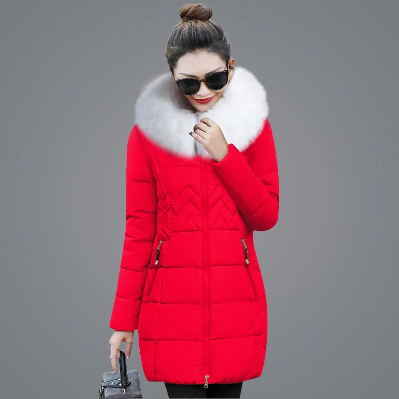 Зимняя женская куртка, новинка, модная Большая Меховая хлопковая стеганая куртка с капюшоном, женская тонкая парка, Женская Стеганая куртка, зимнее пальто для женщин - Цвет: red 2