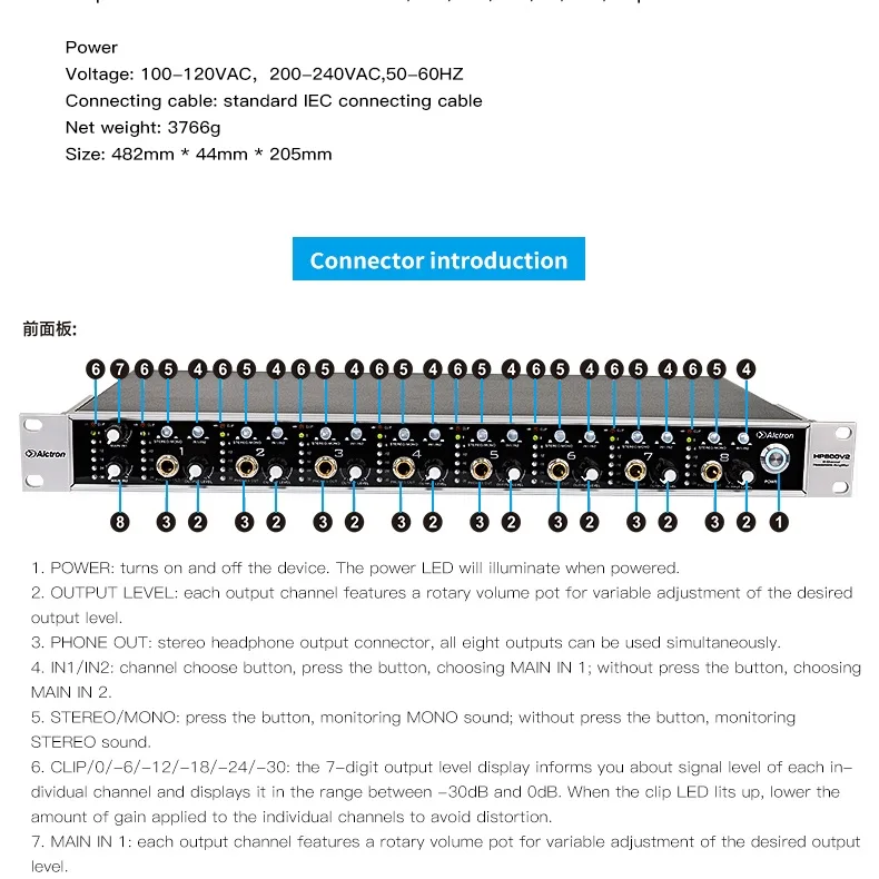 Alctron HP800 V2 оснащен 8 автономными стереонаушниками, усилитель для наушников для усиления сигнала для наушников