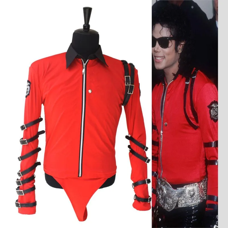 MJ Michael Jackson Classic BAD Novelty RED BODYSUIT (PRO SERIES) Cool for Performance Leotard Shows England Military US Style