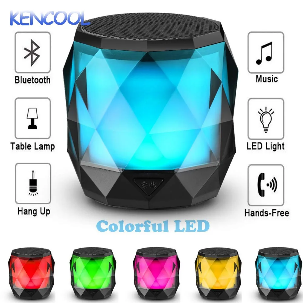 

LED Speaker, KENCOOL Night Light Portable Wireless Speaker Mini Diamond Shape Colorful Changing Themes Handsfree/TWS Supported