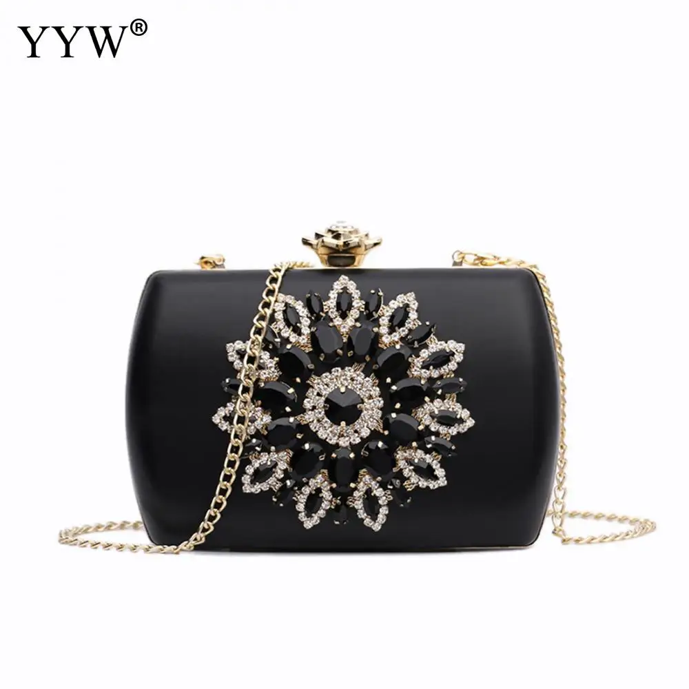 Best Rhinestones Women Handbags Day Clutches Black Bags Crystal Party Evening Bag Red Flower Bridal Wedding Chain Shoulder Bags