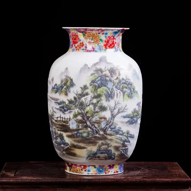 Antique Exquisite Ceramics Tall Vase Flowers Sea Chinese Vintage