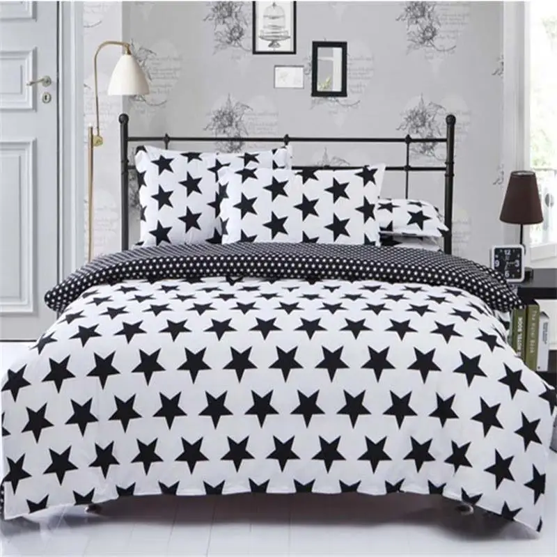 New 2/3 pcs Black White Stripe Grid star Bedding Set US Twin Queen King
