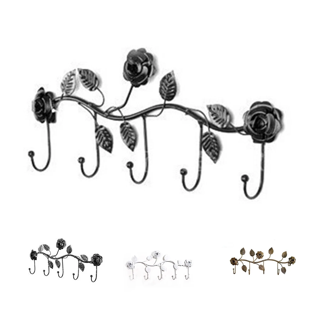 

Work well Wall Hanger Hooks Rose Leaves Metal Over Door Kitchen Bathroom Coat Holder
