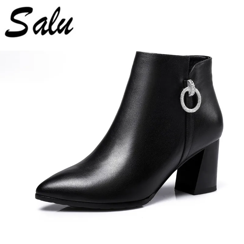 Salu Sexy Women Boots Genuine Leather Winter High Heels Ankle Boots Shoes Women Fall Ladies Short Boots NEW Zip Big Size Salu Sexy Women Boots Genuine Leather Winter High Heels Ankle Boots Shoes Women Fall Ladies Short Boots NEW Zip Big Size