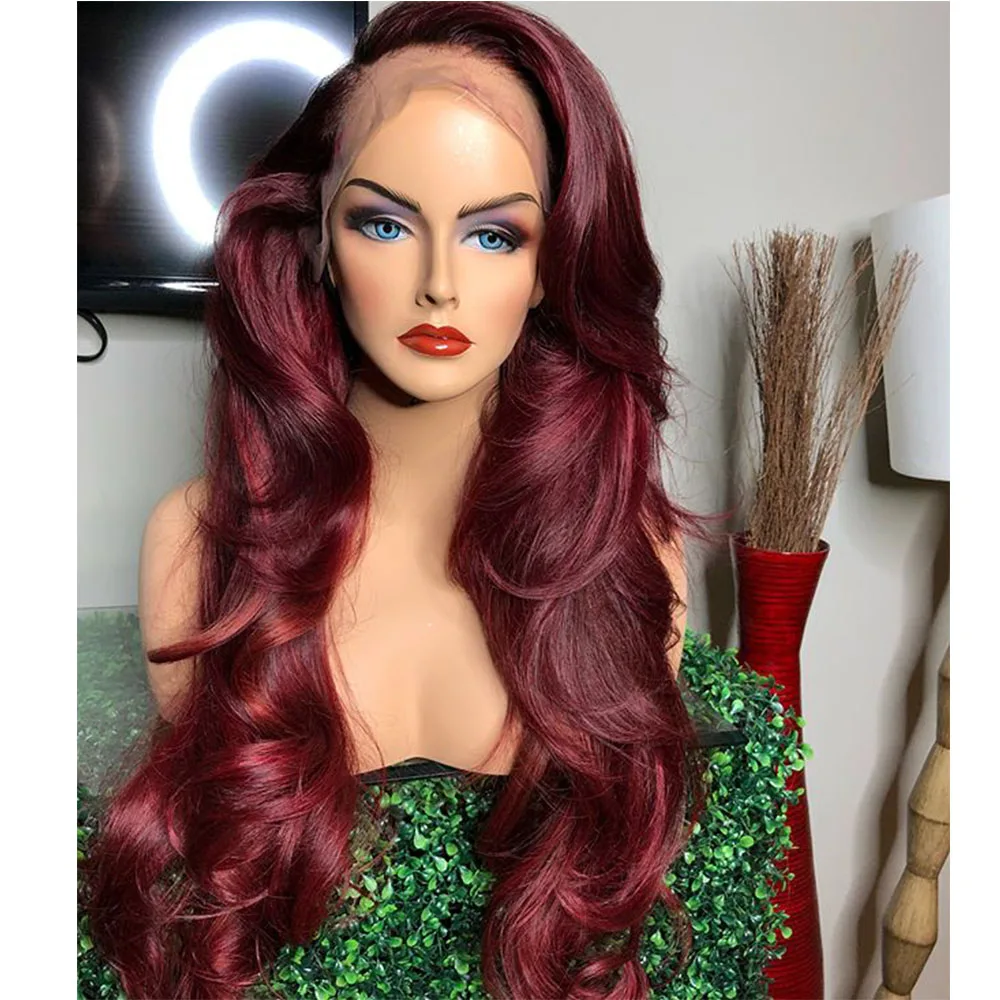  Glueless 250 Density 13x6 Deep Part Lace Front Human Hair Wigs Preplucked with Baby Hair Remy Red W