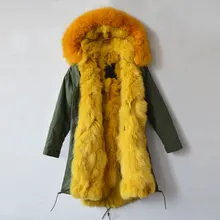 Натуральным лисьим мехом парка, Army Green Зимняя длинная стильная куртка для Mr& Mrs одежда Меховая куртка Прямая