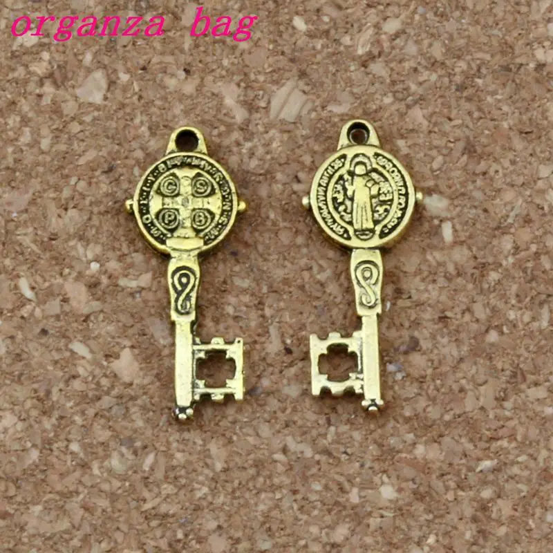 200Pcs Saint Benedict Medal Cross Key Religious Charms Pendants   For Jewelry Making Bracelet Necklace DIY Accessories 9.5x24mm