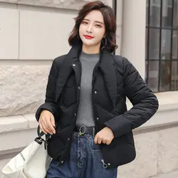 Зимние куртки женские 2019 Новые короткие однотонные стеганые пальто теплая верхняя одежда из хлопка Femme корейский стиль парки Mujer